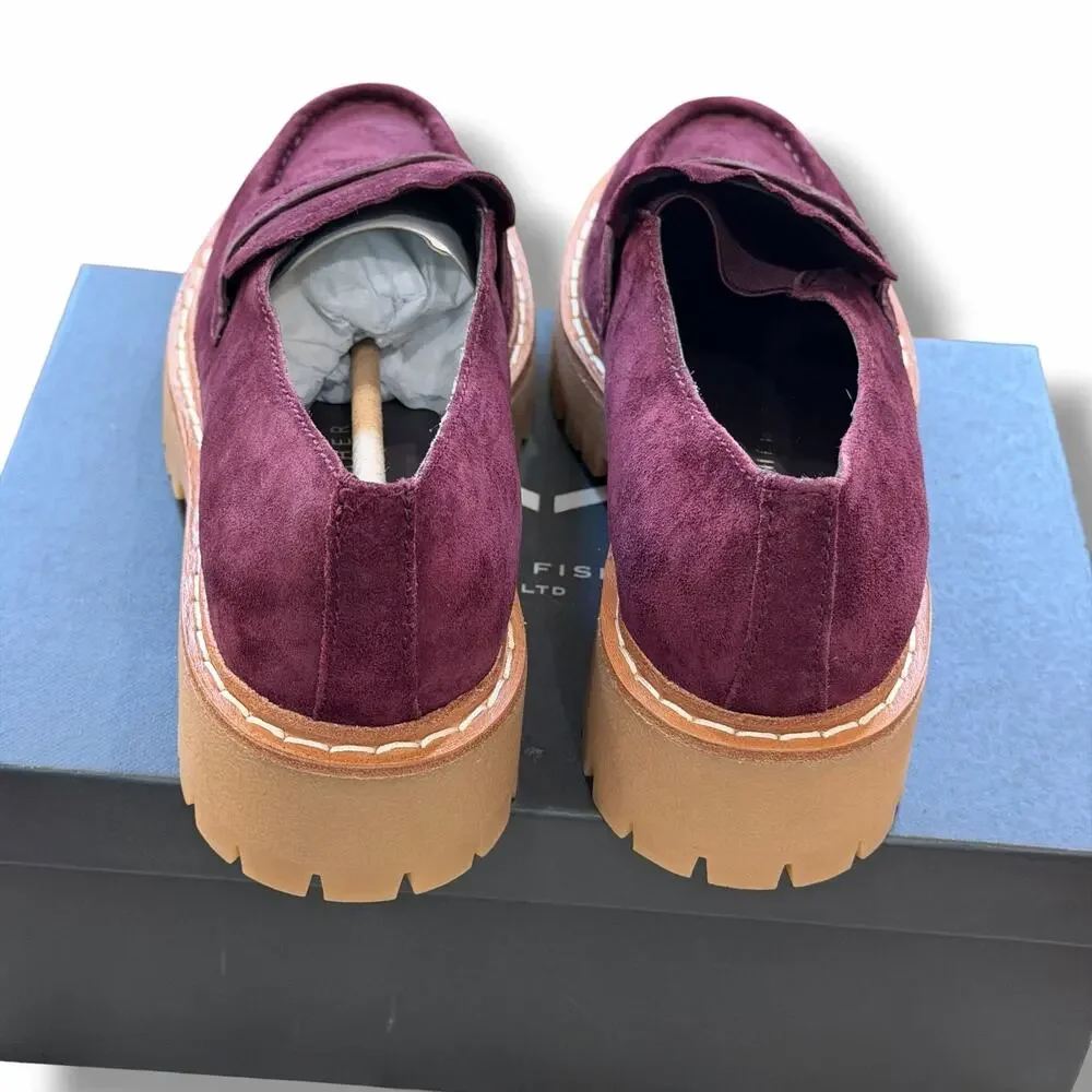 Marc Fisher LTD Women’s Norton Burgundy Suede Lug Sole Penny Loafers Size 8 NWT